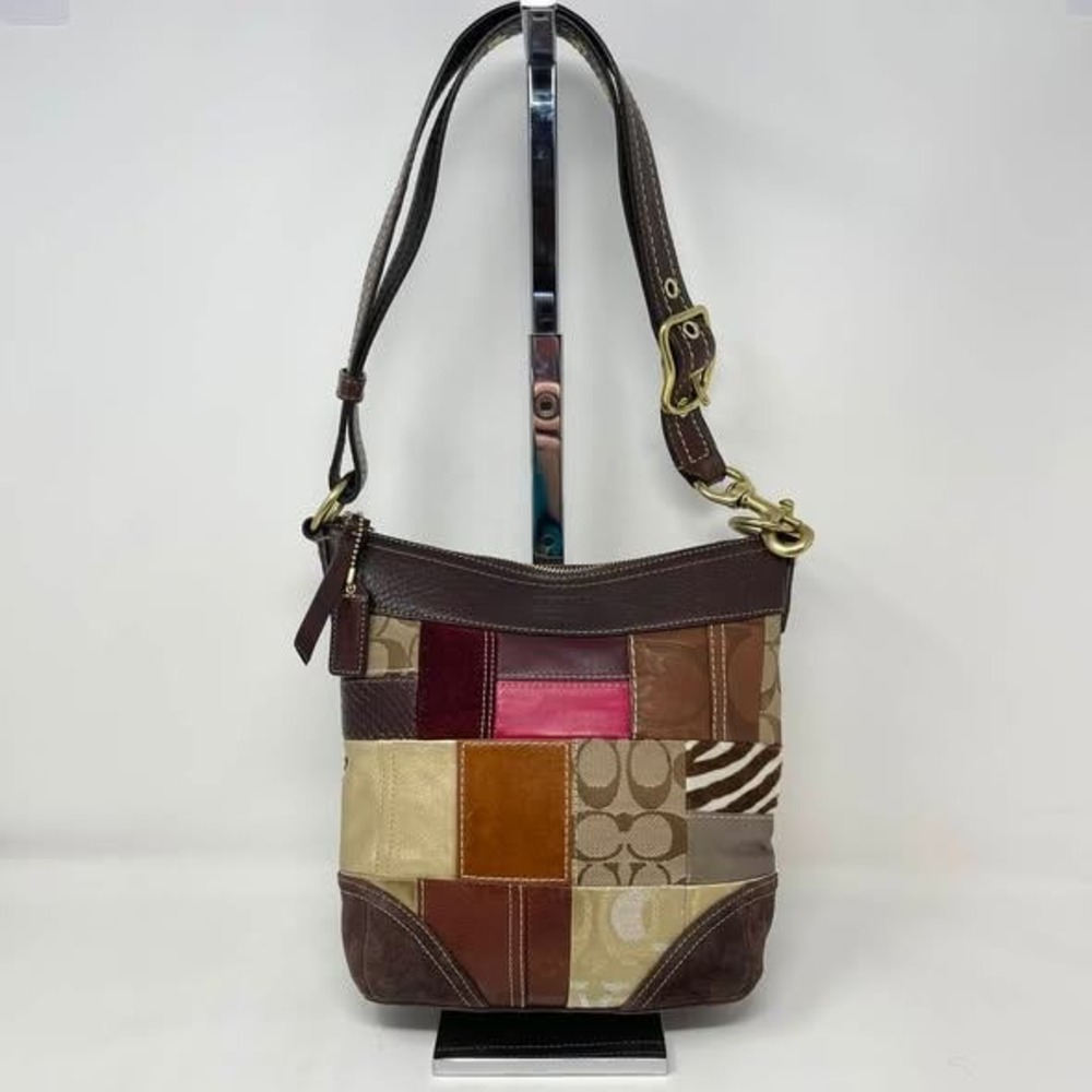 Coach Holiday Patchwork Shoulder Crossbody Bag 10435 Brown Suede Y2K 2006